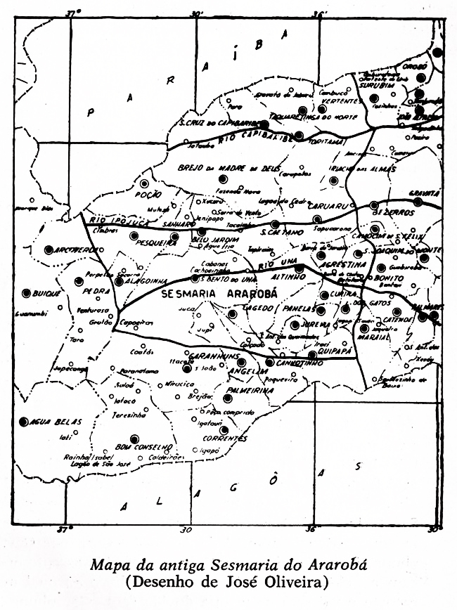 Mapa da antiga Sesmaria do Ararobá