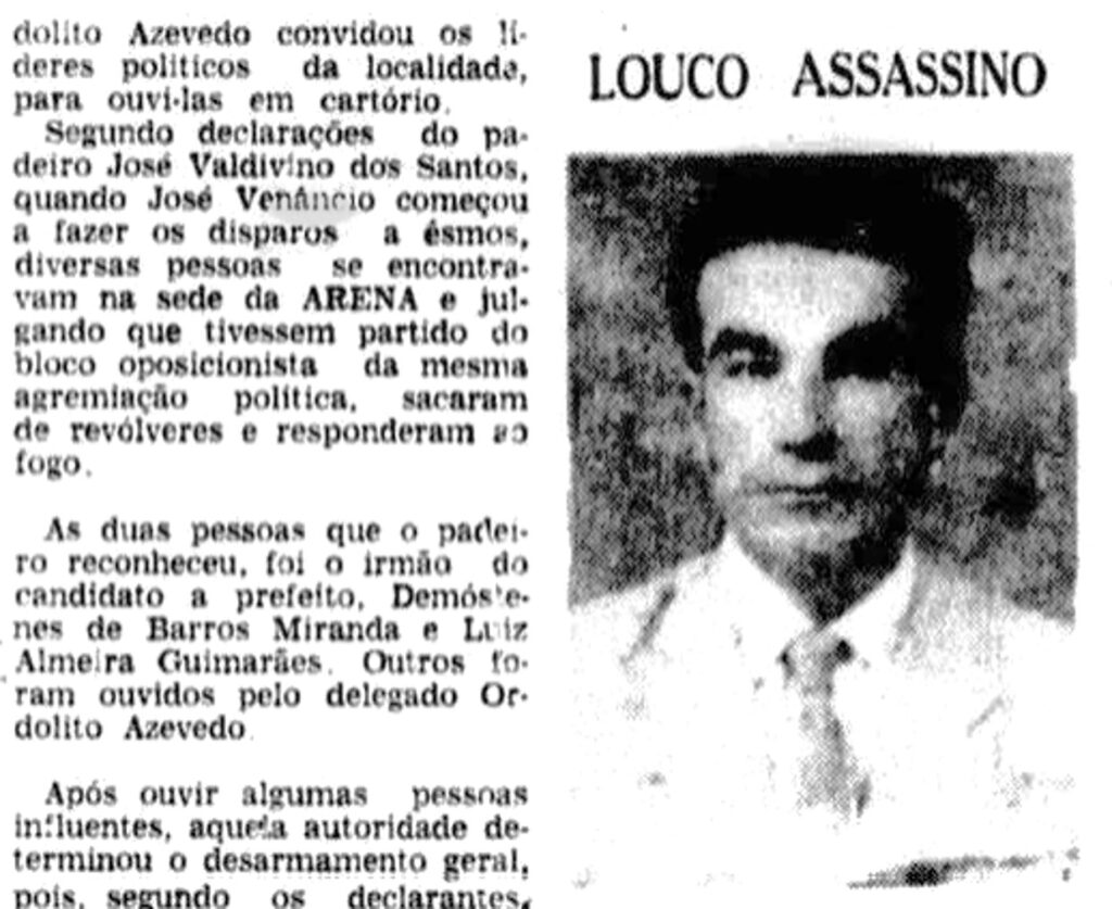 matéria de jornal trás Zé Venâncio como "Louco Assassino"