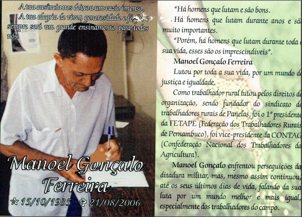 Cartão em memoria de Manoel Gonçalo - 15/10/1935 a 21/08/2006.